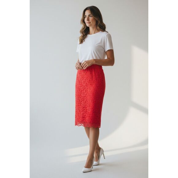 ELLE Dresses & Skirts - Elle Red Lace Pencil Skirt Size 6